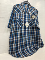 New Men’s ELY Cattleman Blue Western Flannel Short Sleeve Pearl Snap 4XL E-73