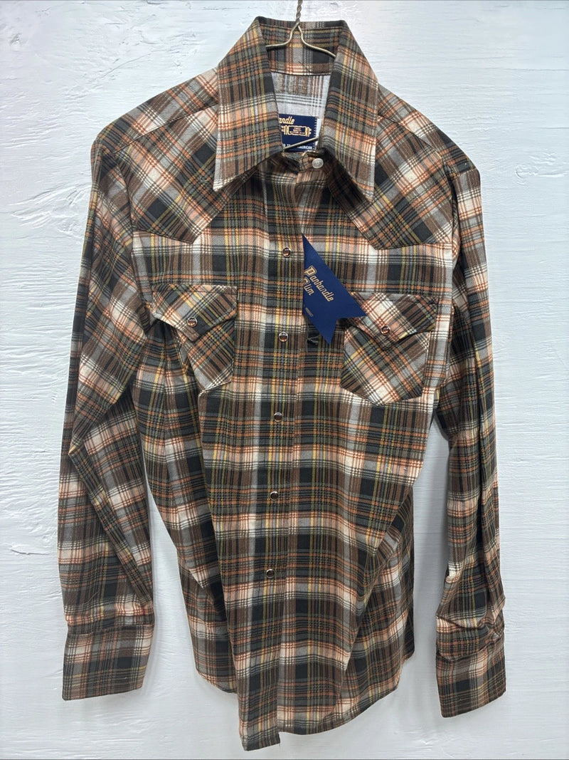 New Men’s Panhandle Slim Orange Plaid Long Sleeve Pearl Snap XS J-63
