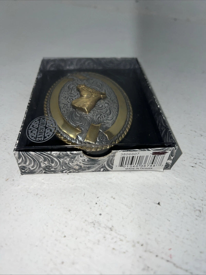 New Women’s Crumrine Gold Silver Horse Head Belt Buckle. 3806607 A-112