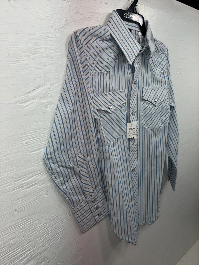 New Kids White Horse Blue stripe Long Sleeve Pearl Snap Medium DD-52