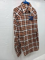 New Men’s Panhandle Slim Orange Brown Plaid Long Sleeve Pearl Snap Small J-65
