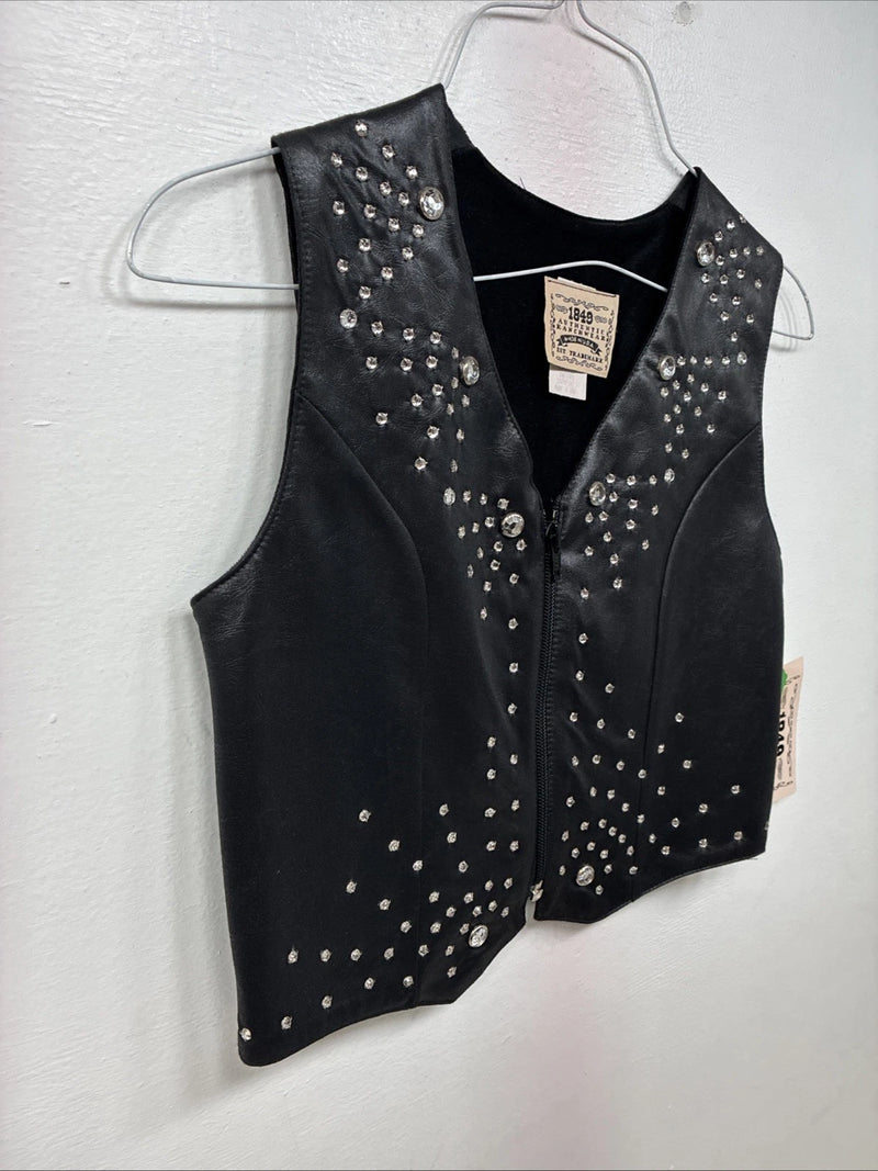 New Women’s 1848 RanchWear Black Rhinestone Sleeveless Vest Zip Up Small YY-41