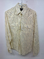New Women’s White Horse Yellow Floral Long Sleeve Pearl Snap Medoum II-96