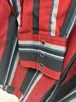 New Men’s ELY Cattleman Red Black Stripe Long Sleeve Pearl Snap 16.5 Large Q-33