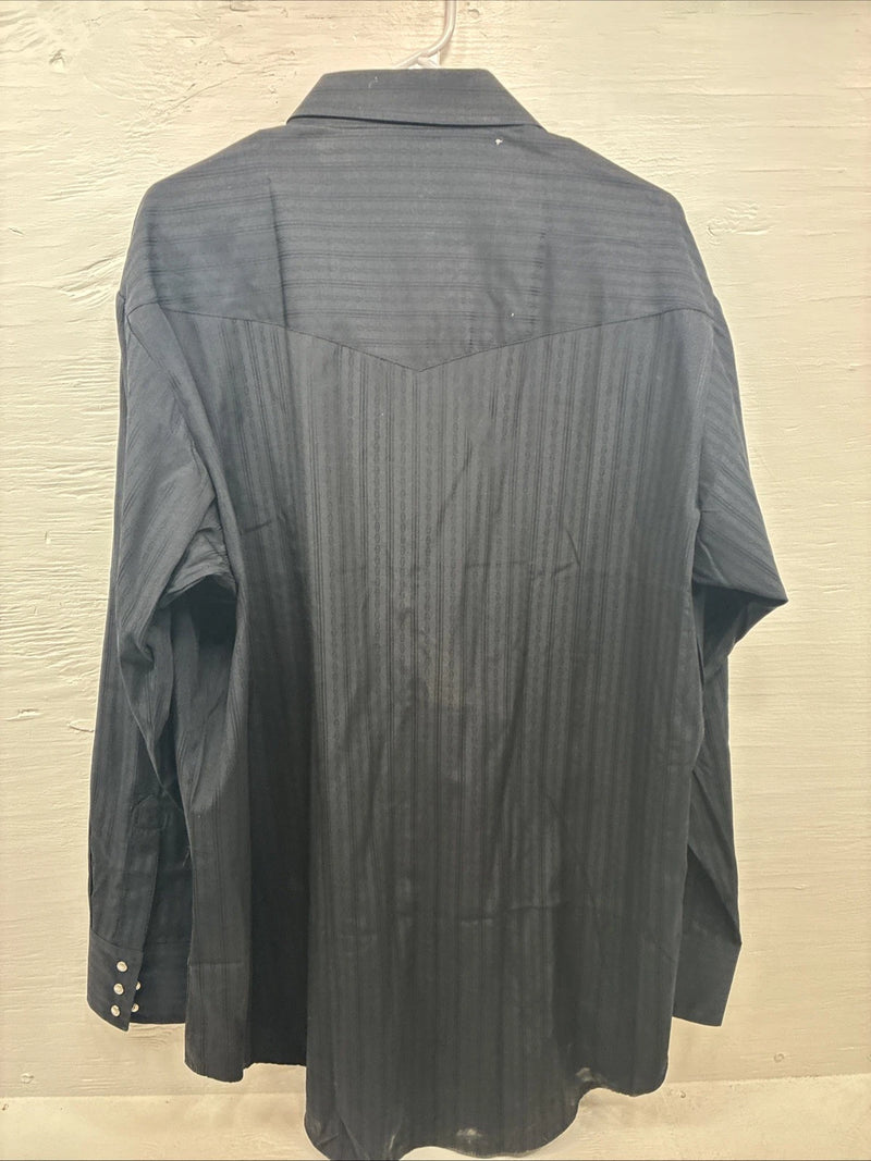 New Men’s ELY Cattleman Black Designed Long Sleeve Pearl Snap 18.5 2XL X-29