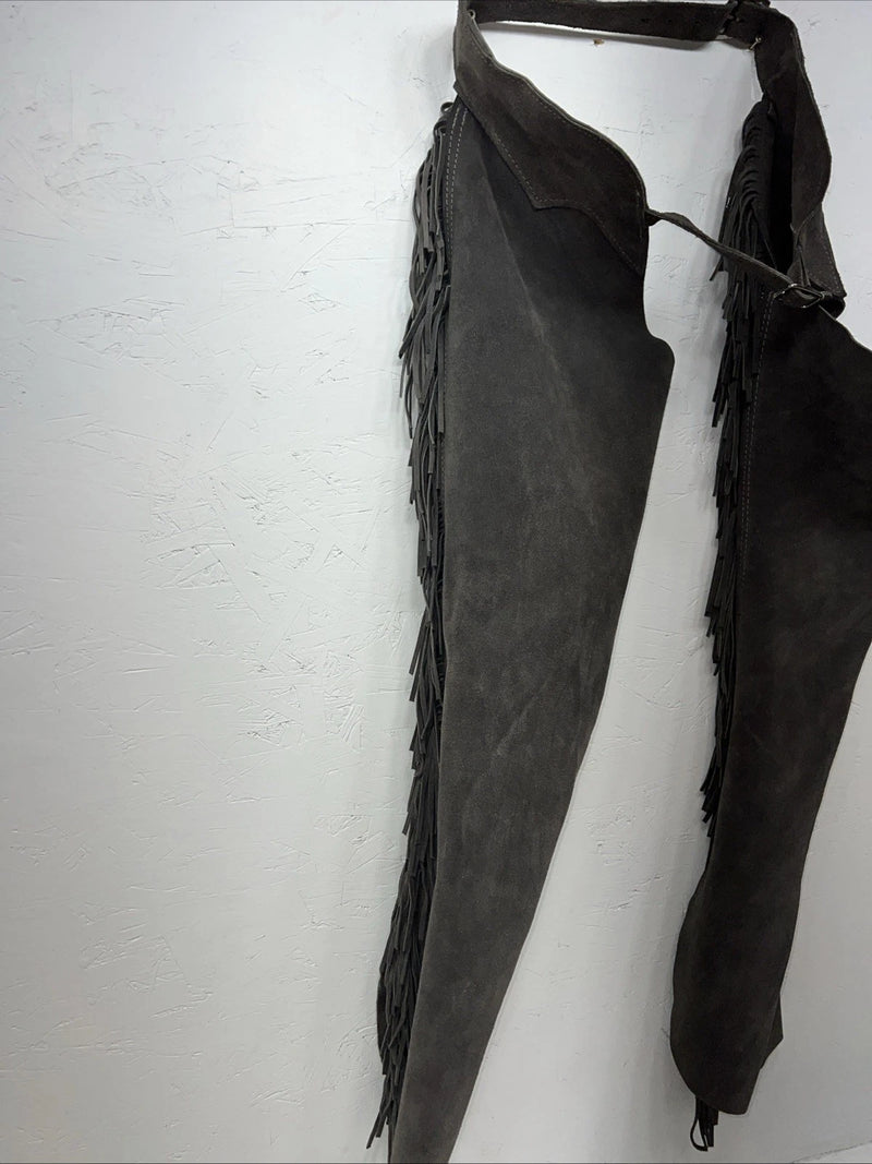 NOS Gray Show Chaps With Fringe Adjustable Waist 38” L-31