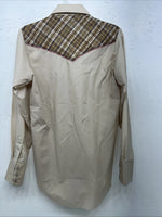 New Men’s Champion western Tan Long Sleeve Pearl Snap 14.5 X 33 Small A-191