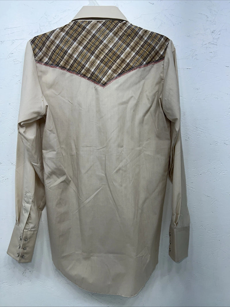 New Men’s Champion western Tan Long Sleeve Pearl Snap 14.5 X 33 Small A-191