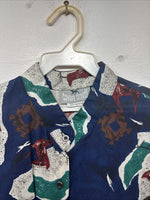 New Women’s Cowboy Threads Blue Design Long Sleeve Button Up Medium KK-23