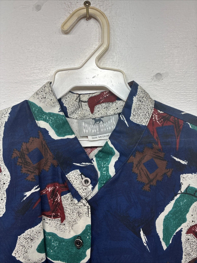New Women’s Cowboy Threads Blue Design Long Sleeve Button Up Medium KK-23