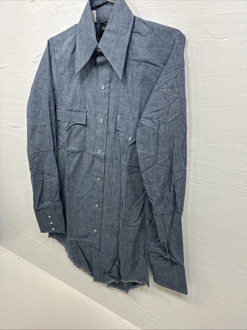New Men’s Champion Western Blue Jean Long Sleeve Pearl Snap 14 Small AA-1