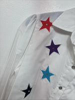 New Women’s H Bar C White Design Long Sleeve Pearl Snap Size 28 KK-49