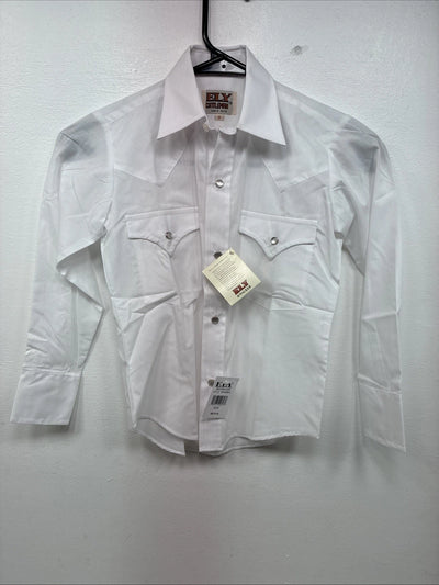 New Boys ELY Cattleman White Long Sleeve Pearl Snap Size 8 MM-15