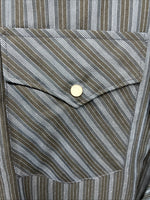 New Men’s White Horse Black Gray Stripe Long Sleeve Pearl Snap XL O-54