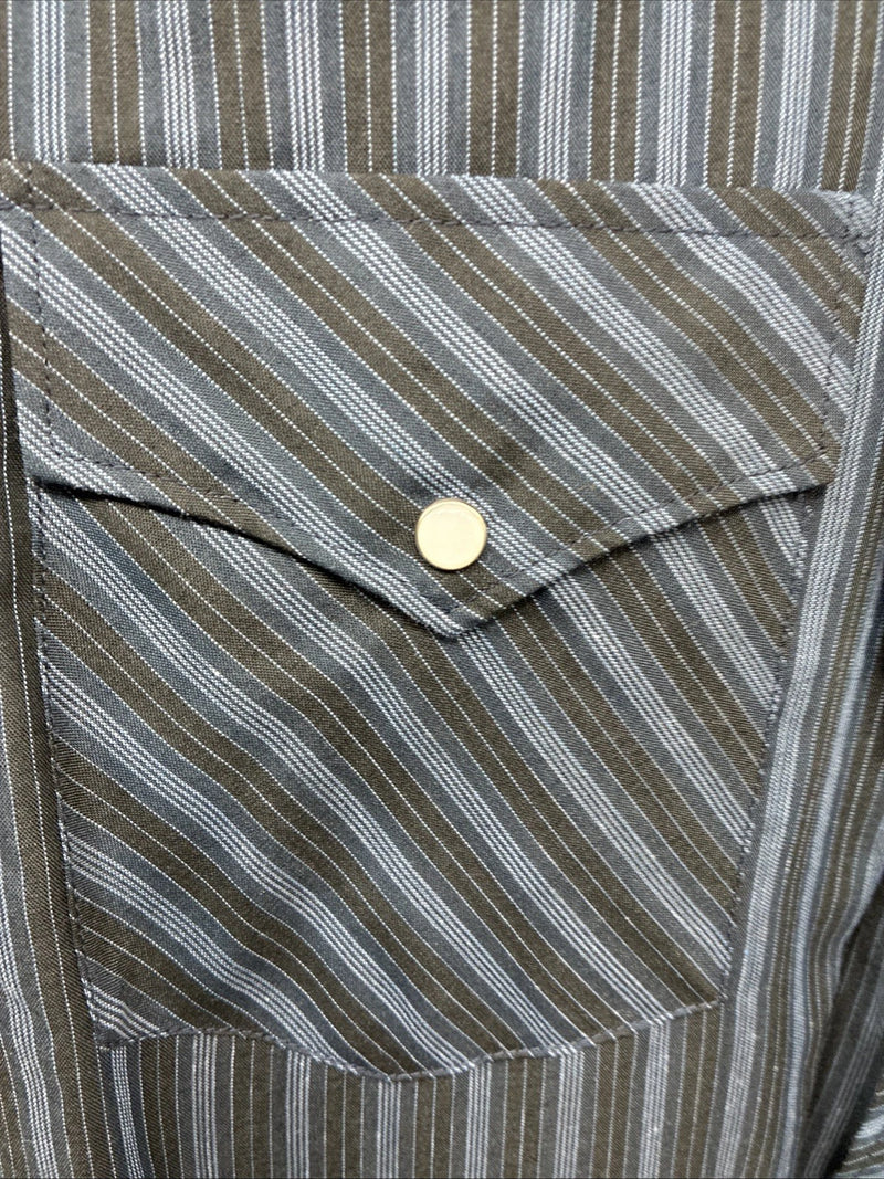 New Men’s White Horse Black Gray Stripe Long Sleeve Pearl Snap XL O-54