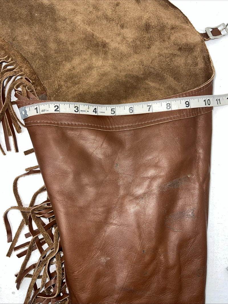 NOS Brown Show Chaps With Fringe Adjustable Waist 40” L-44