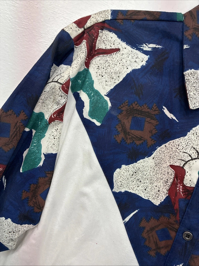 New Men’s Cowboy Threads Blue White Design Long Sleeve Button Up Small DD-101