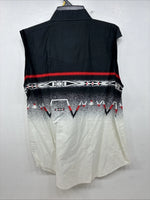 New women’s Cumberland Black White Design Short Sleeve Button Up Large MM-123