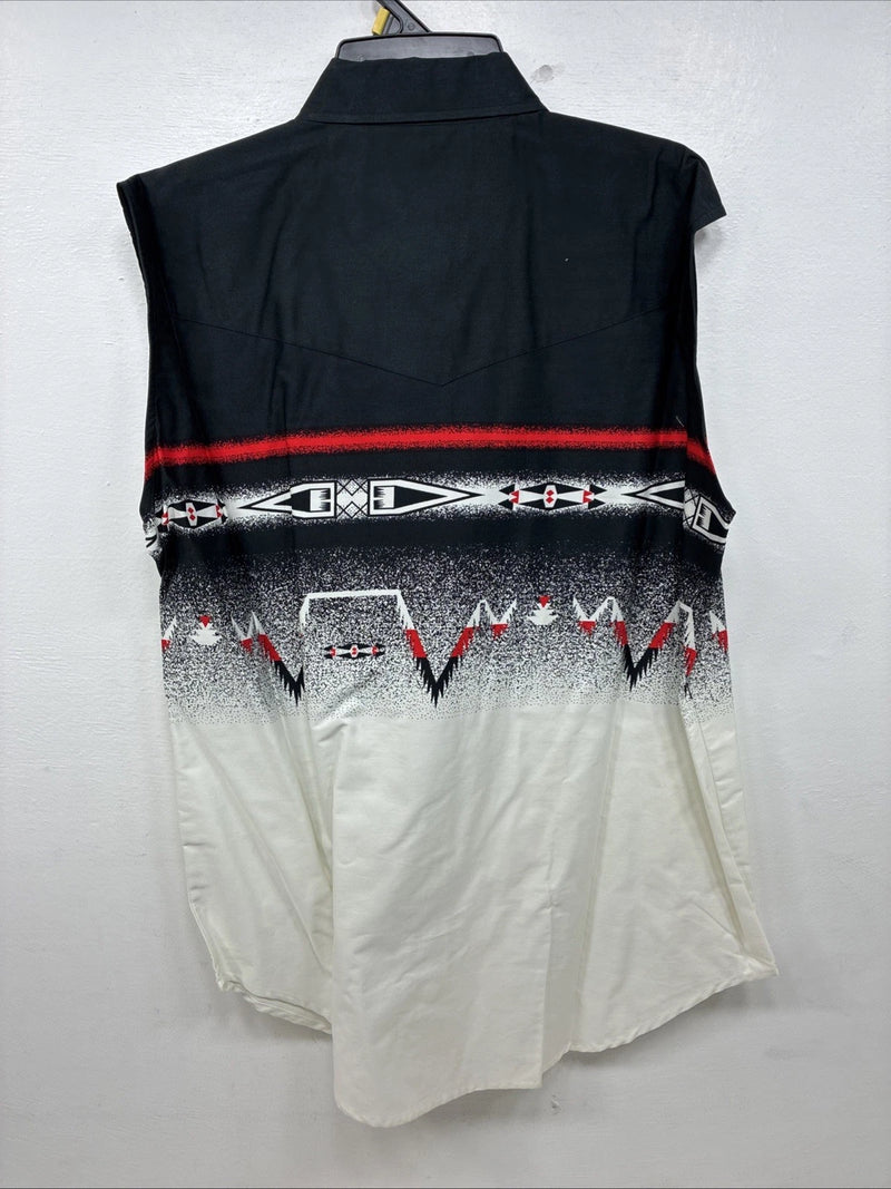 New women’s Cumberland Black White Design Short Sleeve Button Up Large MM-123