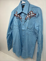 New Women’s Champion Western Blue Design Long Sleeve Pearl Snap 15.5 MM-24