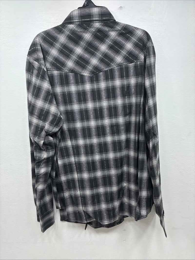New Women’s Cumberland Gray Plaid Long Sleeve Pearl Snap XL LL-7