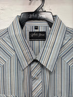 New Men’s White Horse Multiple Color Stripe Long Sleeve Pearl Snap 2XL H-48