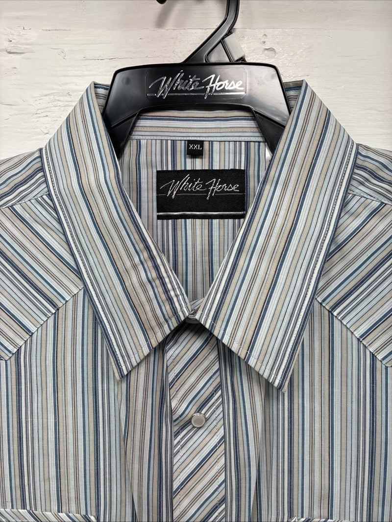 New Men’s White Horse Multiple Color Stripe Long Sleeve Pearl Snap 2XL H-48