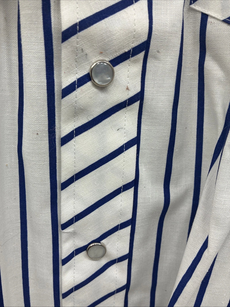New Men’s H Bar C White Blue Stripe Long Sleeve Pearl Snap 16.5 X 34 Large Q-103