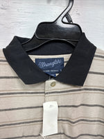 New Men’s Wrangler Tan Black Stripe Short Sleeve Polo Shirt Large V-6