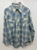 New Men’s Miller Blue Green Plaid Long Sleeve Pearl Snap 16 Large Q-71