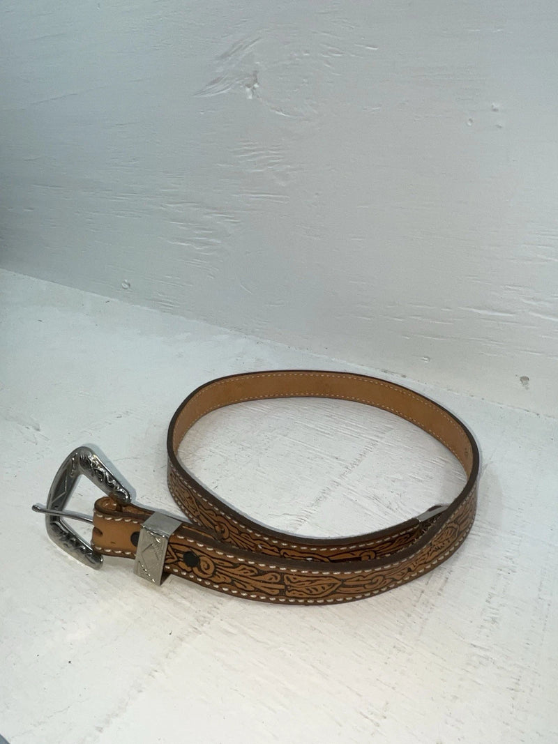 New Brown Genuine Leather Tooled 28” Belt #102 NN-19