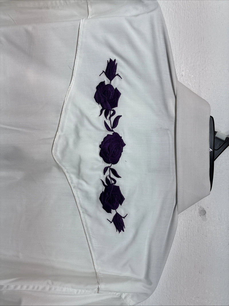 New Men’s White Horse White Purple Long Sleeve Pearl Snap Large MM-34