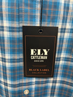 New Men’s ELY Cattleman Blue Yellow Plaid Long Sleeve Button Up XL R-53
