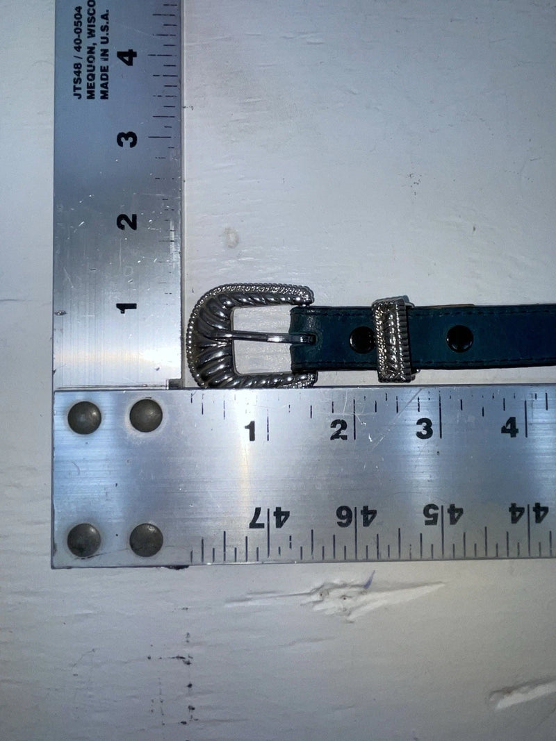 New Blue Genuine Leather Silver Pendent 32” Belt JJ-24