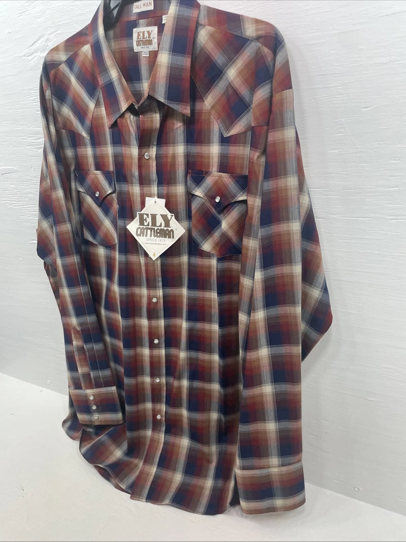 New Men’s ELY Cattleman Multiple Color Long Sleeve Pearl Snap 3XL E-32