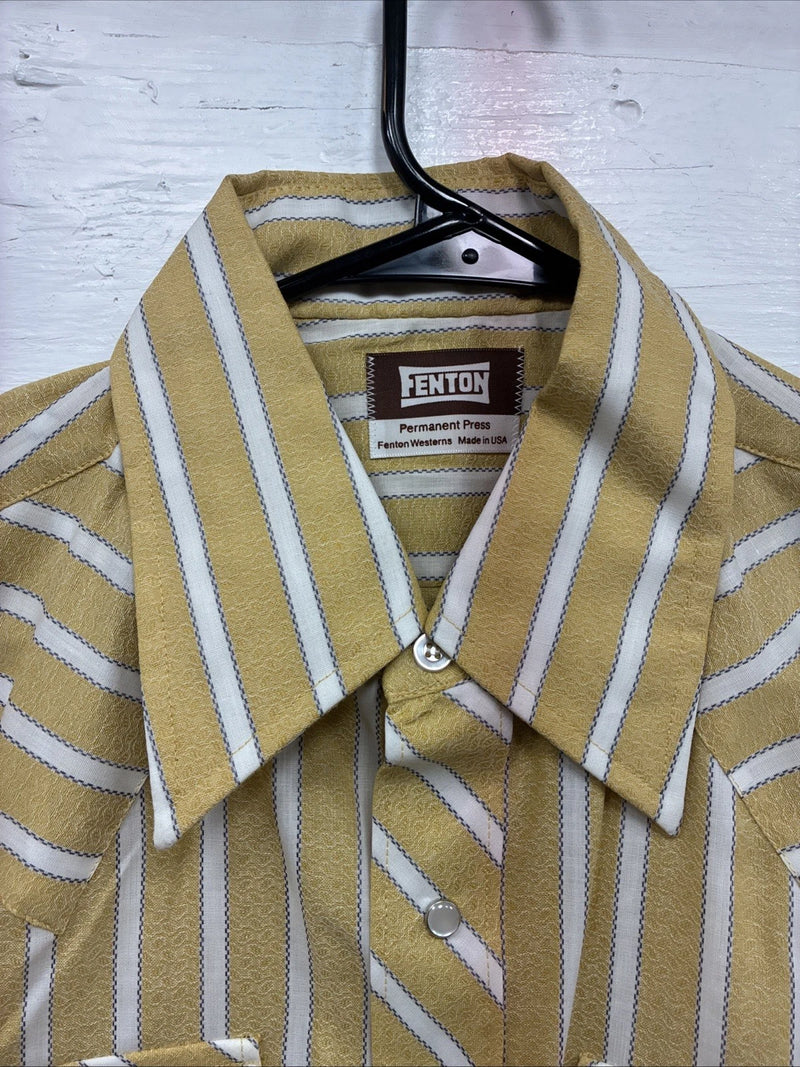New Men’s Fenton Yellow White Stripe Long Sleeve Pearl Snap 16 Large Q-47