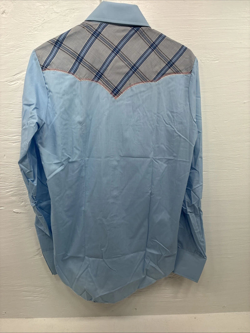 New Men’s Champion Western Blue Embroidered Long Sleeve Pearl Snap Medium K-81