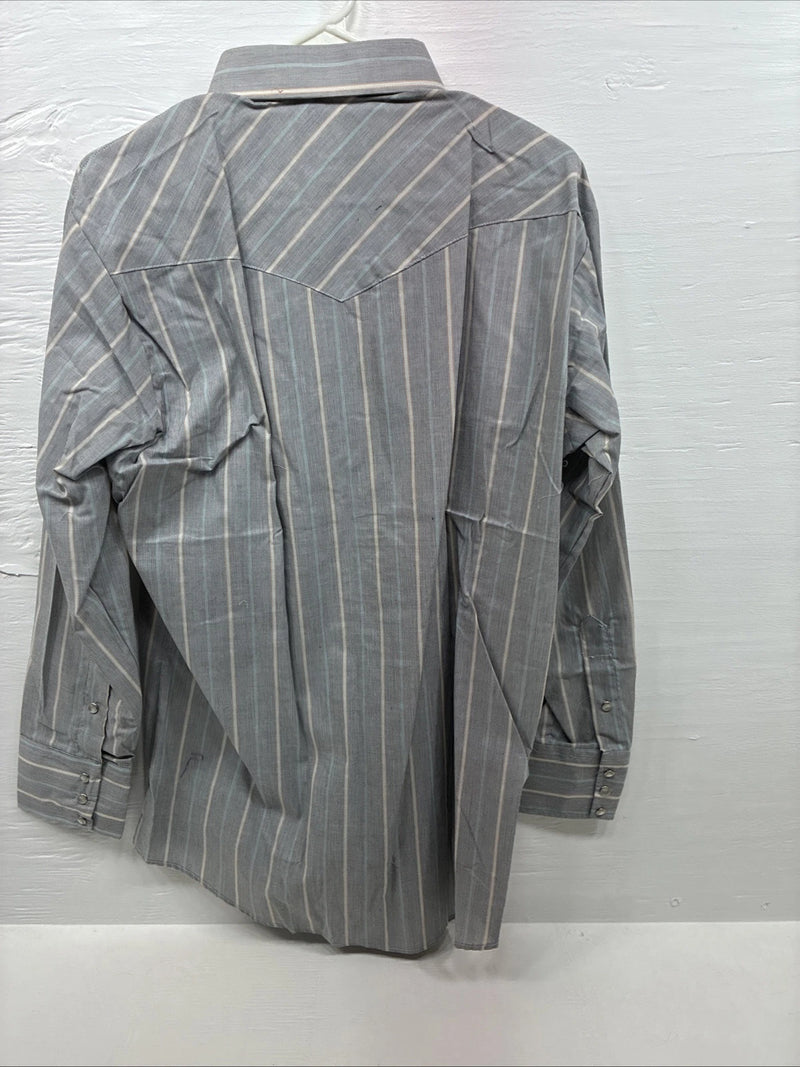 New men’s Mesquite Gray Stripe Long Sleeve Pearl Snap 16 Large F-70