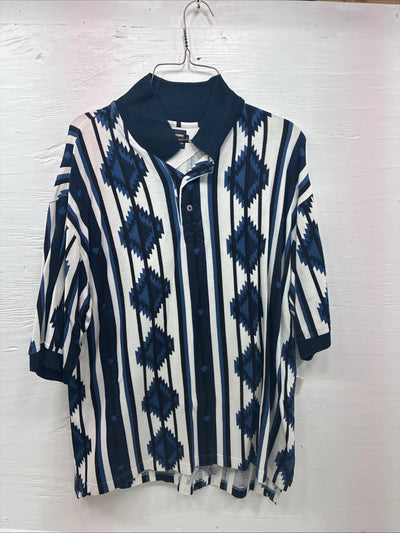 New Men’s Panhandle White Blue Western Shorts Sleeve Polo Shirt Large V-91