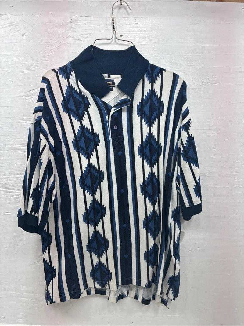 New Men’s Panhandle White Blue Western Shorts Sleeve Polo Shirt Large V-91