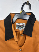 New Women’s Cumberland Orange Black Short Sleeve Button Up Large TT-68