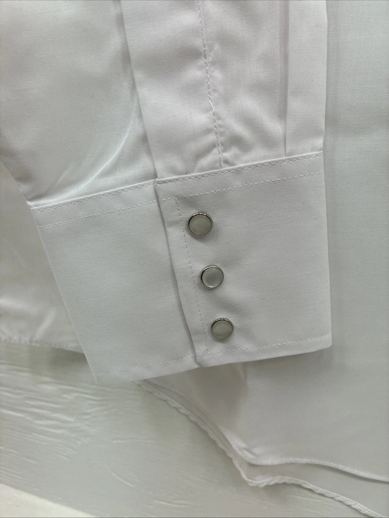 New Men’s ELY Cattleman White Long Sleeve Pearl Snap 16.5 X 34 Large X-38