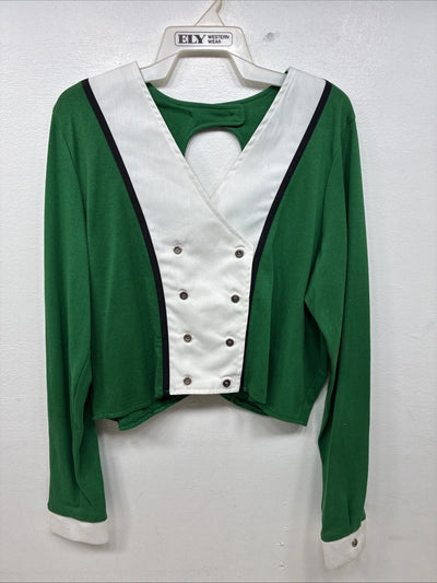 New Women’s Cowboy Threads Green White Button Up Design Long Sleeve XL TT-96
