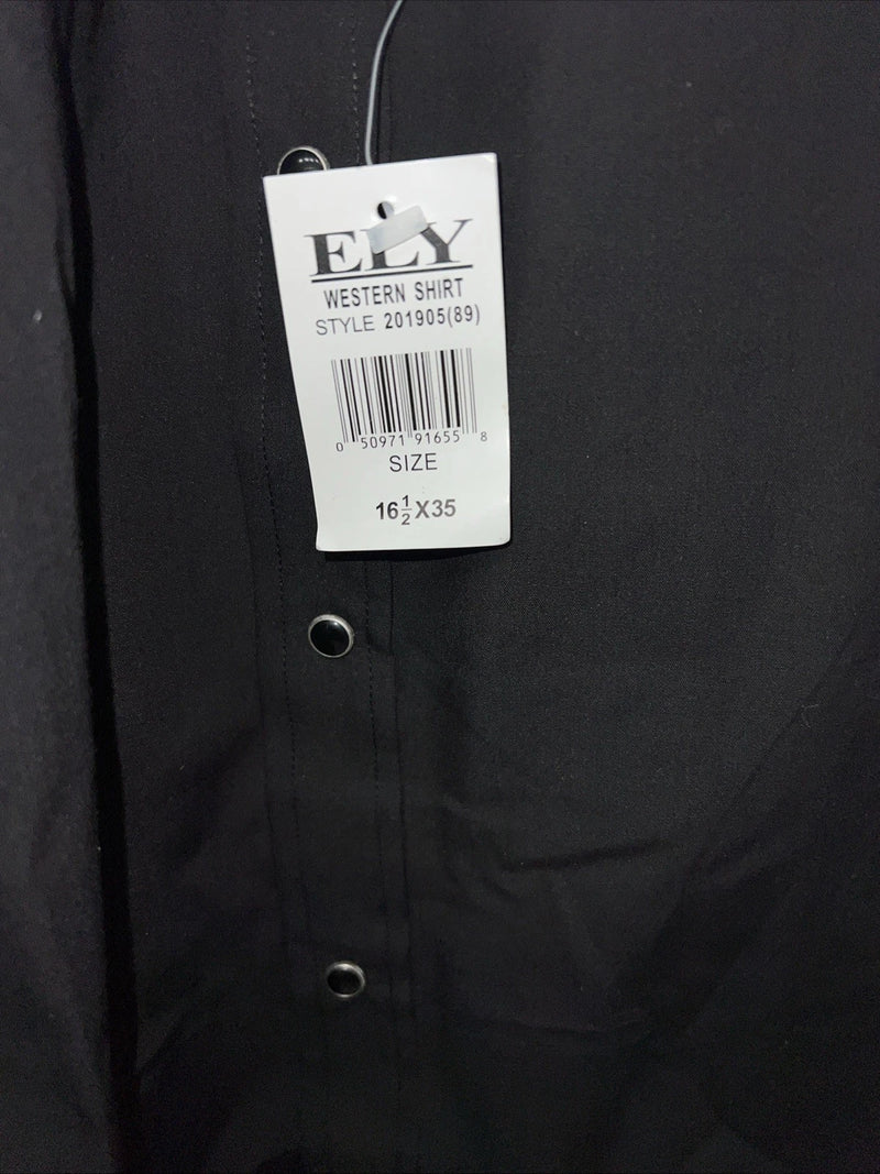 New Men’s Black ELY cattleman Pearl Snap Long Sleeve Shirt 16.5x35 L P-34