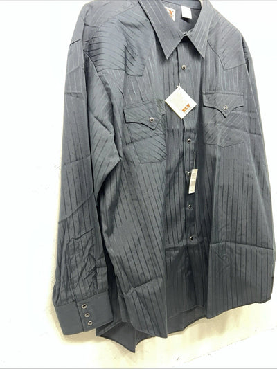 New Men’s Black ELY Cattleman Pearl Snap Long Sleeve Shirt. 18.5x36 2XL G-77