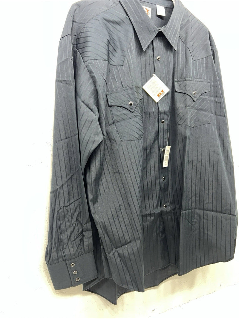 New Men’s Black ELY Cattleman Pearl Snap Long Sleeve Shirt. 18.5x36 2XL G-77