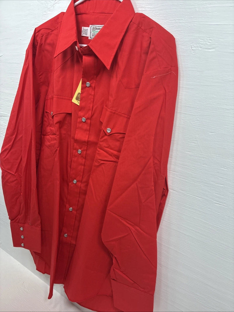 New Men’s H Bar C Simple Red Long Sleeve Pearl Snap 17.5 X 35 XL R-58
