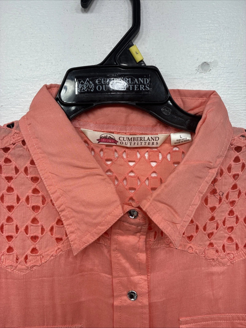 New Women’s Cumberland Pink Long Sleeve Pearl Snap Large KK-110
