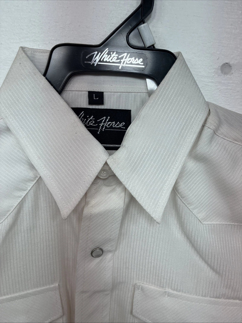 New Boys White Horse White Long Sleeve Pearl Snap Large DD-77