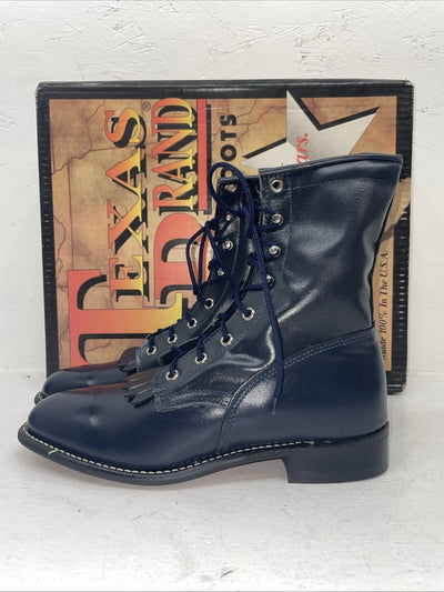 New Women’s Navy Lace Up Texas Brand Cowboy Boots. 4445 8 M. 16-60